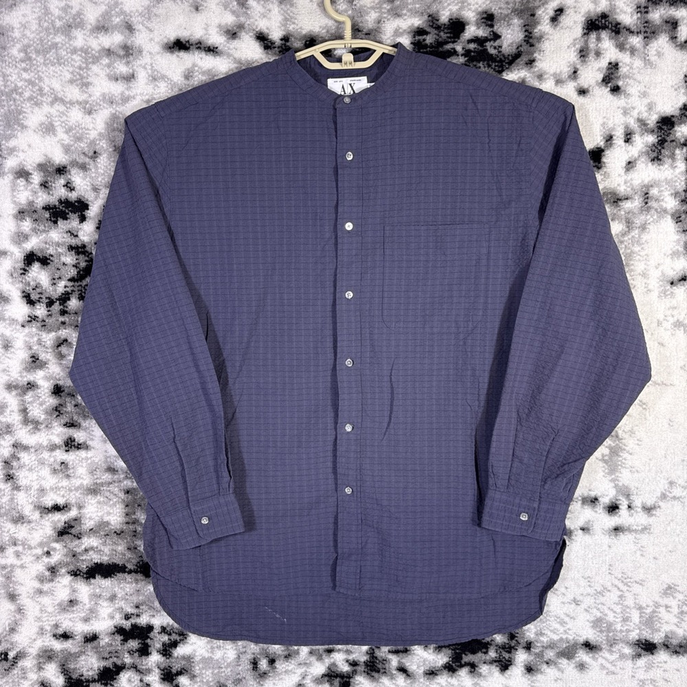 Armani Exchange Seersucker Top Mens Small OVERSIZED Peasant Collar Pocket